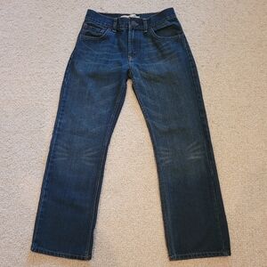 Levi Strauss 505 Boys Denim Jeans 14R 27x27 Dark Straight Leg Distressing.